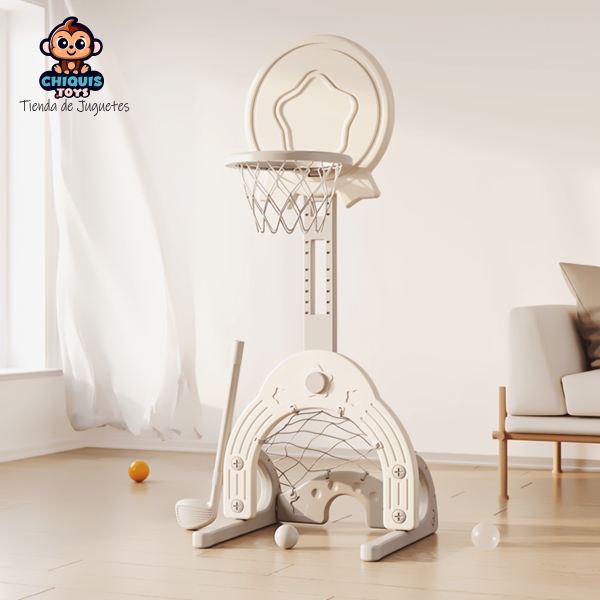 Completo tablero de basquet para niños regulable con accesorios.